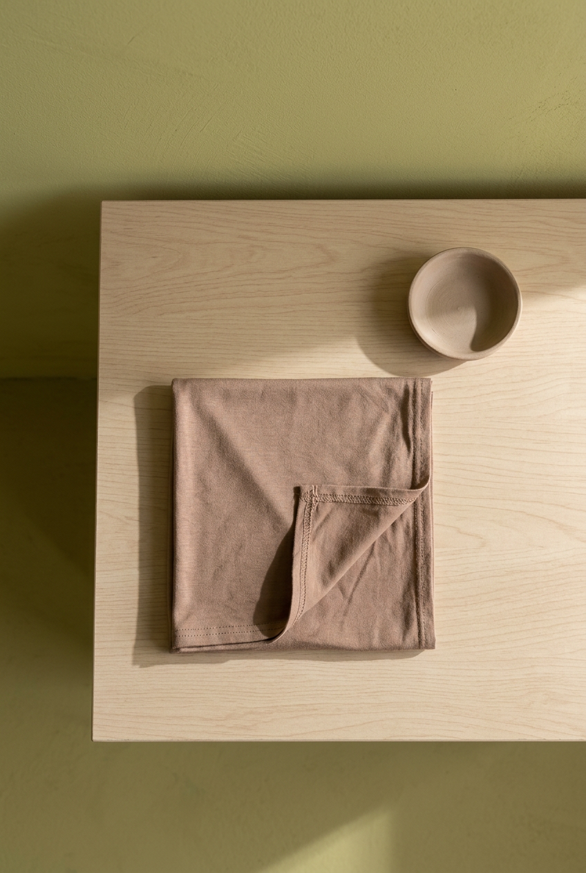 Hijab cagoule plié sur une table en bois clair